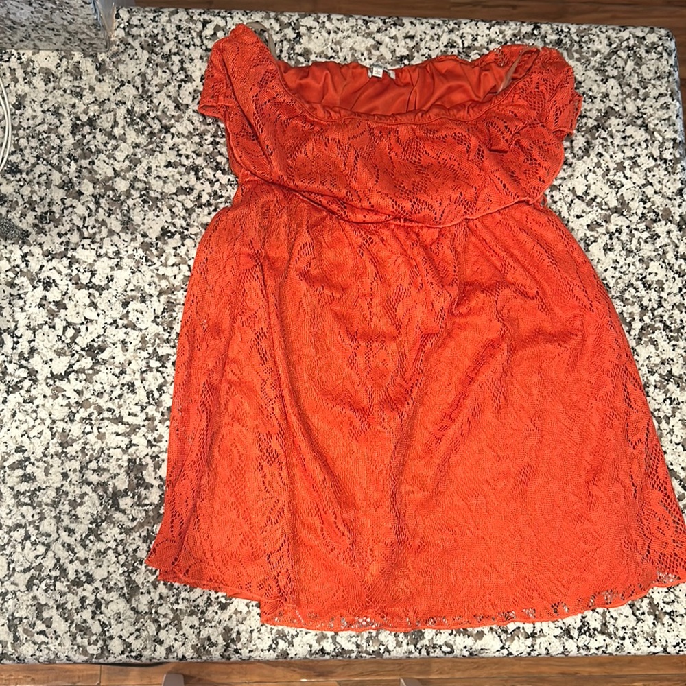 Charlotte Russe orange strapless lace dress, Size Large